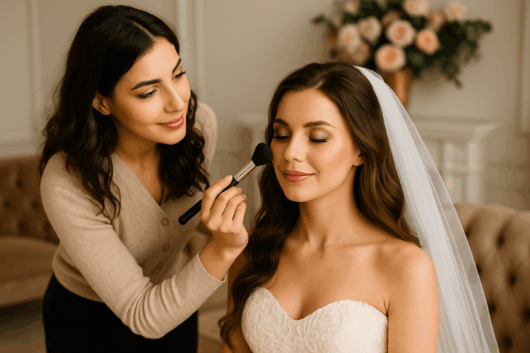 خبيرة-مكياج-تضع-لمسات-نهائية-لمكياج-عروس-في-منزل-فاخر-1024x683